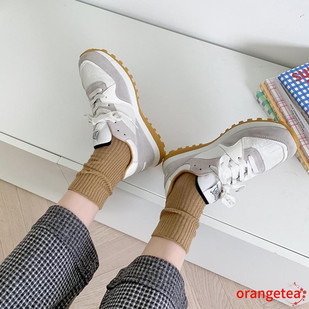 ORT-Vớ ống lửng màu trơn kết cấu gân ấm áp trong nhà/ngoài trời cho nữ