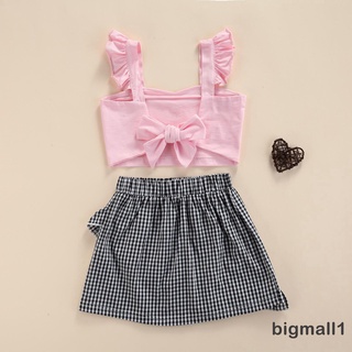 Set Áo Croptop Không Tay + Chân Váy Lưng Thun Họa Tiết Sọc Caro Màu Sắc Thời Trang Mùa Hè Cho Bé 3-8 Tuổi