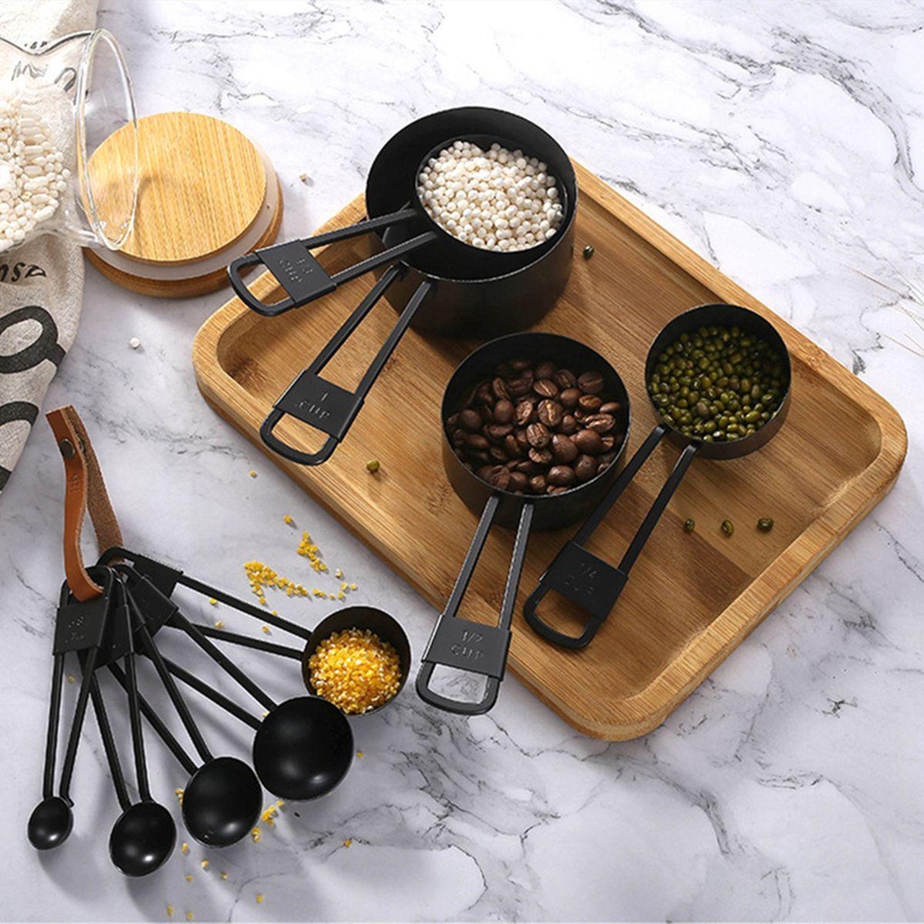 Bộ Muỗng Đo Lường Chất Lỏng Bằng Thép Không Gỉ Màu Đen Tiện Dụng Cho Nhà Bếp