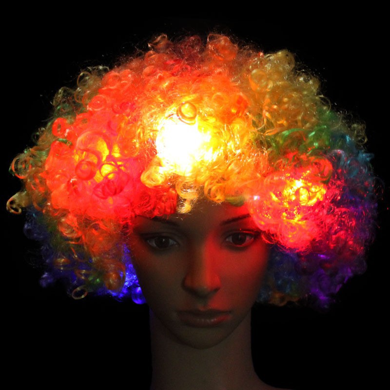 Tóc giả xoăn xù có đèn LED nhiều màu sắc hóa trang cho buổi tiệc
