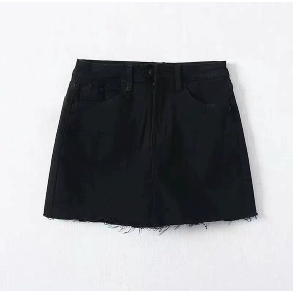 Chân váy quần bò Jeans dáng ôm body ngắn trẻ trung hotgirl teen đẹp rút dây cá tính màu đen trơn