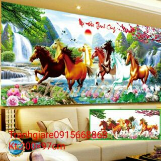 Tranh thêu chữ thập mã đáo thành công khổ lớn