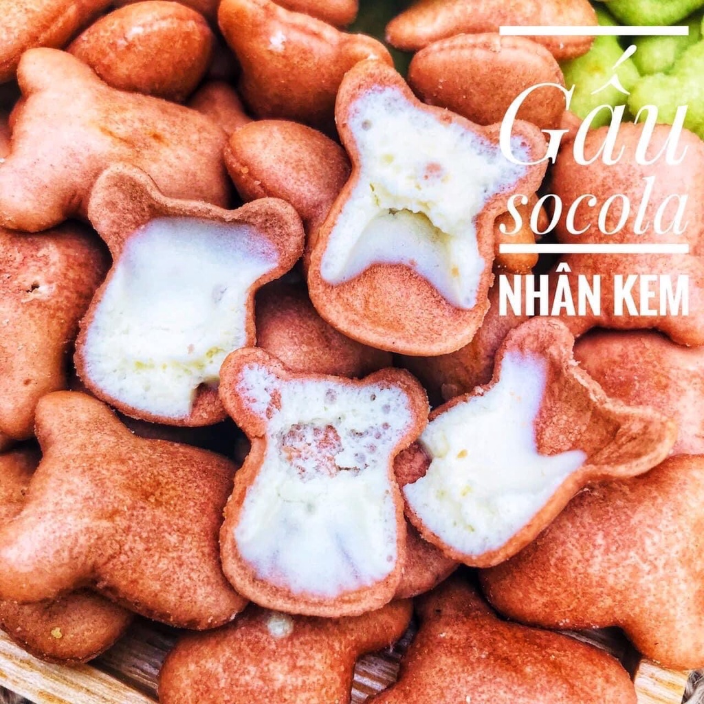 Hộp 500Gr Bánh Gấu Nhân Kem Mix 3 Vị - Thiên Hồng/Chùm Ngây/ Cafe - Date Mới