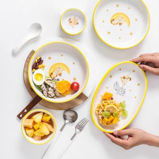 [CÓ SẴN] Chén đĩa bát sứ Mèo mặt trăng dễ thương dành cho cặp đôi trẻ, cho bé yêu ăn dặm an toàn cho lò vi sóng