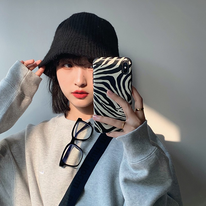 Mũ xô vải len phối nhung in màu đơn giản phong cách thu đông