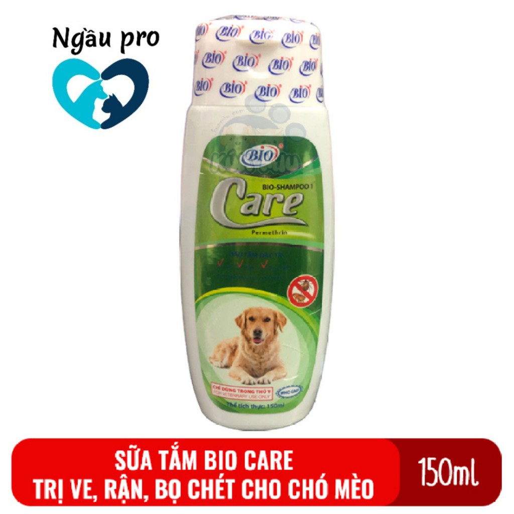 Sữa tắm trị ve ghẻ rận BIO care chó mèo, Dầu tắm phục hồi lông khử mùi hôi lông cún cưng BIO LOVELY PETS 150ml