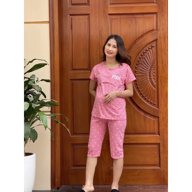 Bộ đồ bầu và sau sinh LỬNG PINK LẬT TI chất cotton mềm mại mặc bầu và cho con bú