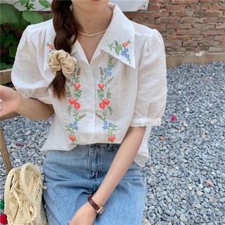 Áo sơ mi nữ tay lửng thêu hoa 42710