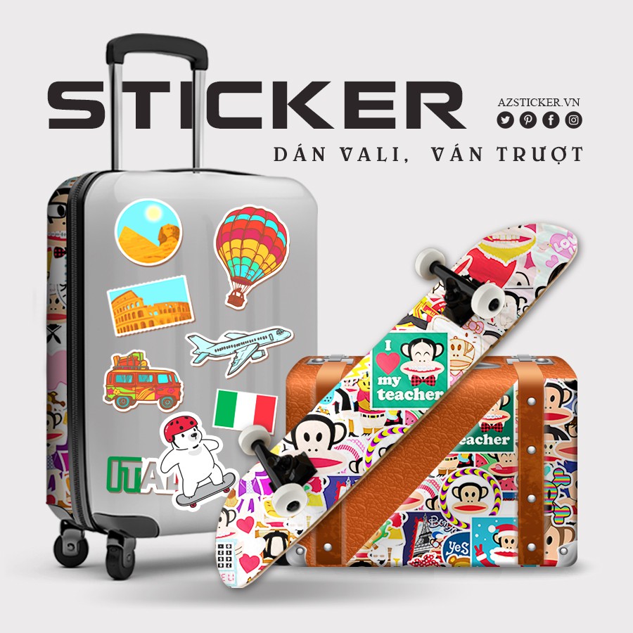 Sticker Chủ Đề Con Khỉ Cute Dán Trang Trí Mũ Bảo Hiểm Bình Nước Bình Sữa Laptop | STK49 | Hình Dán Cao Cấp Chống Nước