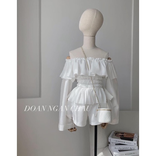 SET ÁO BẸT VAI BO CHUN EO BỤNG + QUẦN SHORT XỐP LƯNG THUN