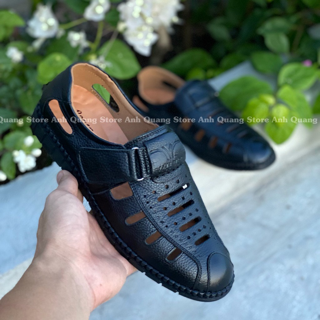Giày rọ nam mùa hè chất liệu da bò nguyên tấm đế cao su đúc êm ái AQ8388