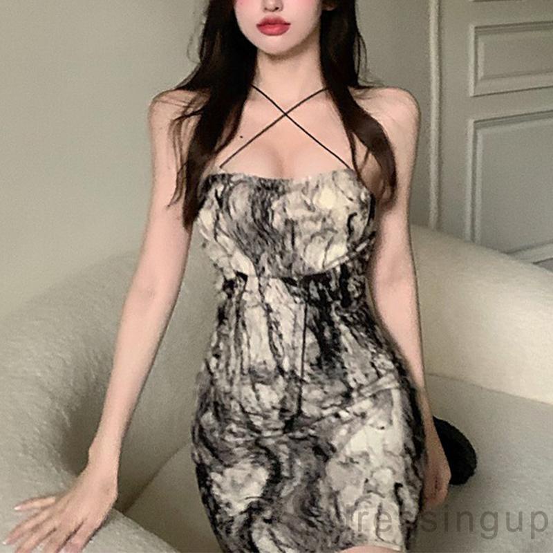 Đầm hai dây nhuộm loang màu thời trang mùa hè gợi cảm cho nữ