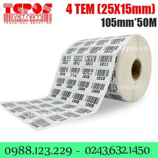Giấy Decal in mã vạch 4 tem (25x15)mmx50m
