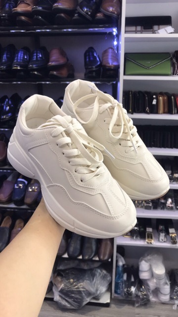 [Ảnh Thật] Vuốt sang Thể thao sneaker kem sữa độn 4cm buộc dây Suvn