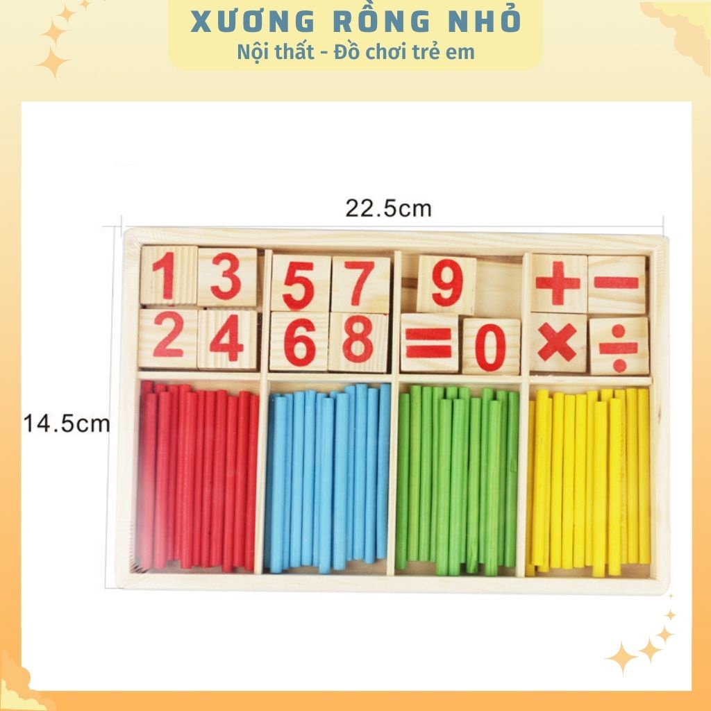 Bộ que tính học toán bằng gỗ - bảng tính que học toán cho bé - đồ chơi học toán cho bé