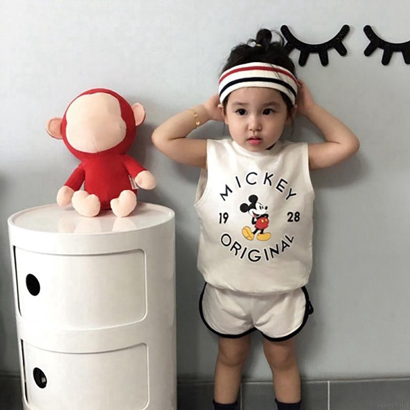 Bộ Áo Ba Lỗ In Hình Chuột Mickey + Quần Short Cho Bé