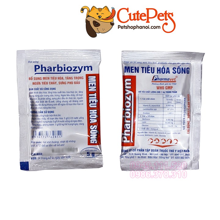 Men tiêu hóa cho chó mèo Pharbiozym 5g Men tiêu hoá sống cho thú cưng - CutePets