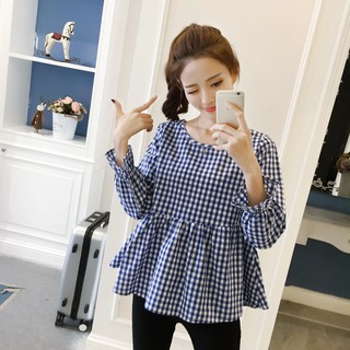 Áo dáng babydoll họa tiết caro xinh xắn dễ thương cho nữ