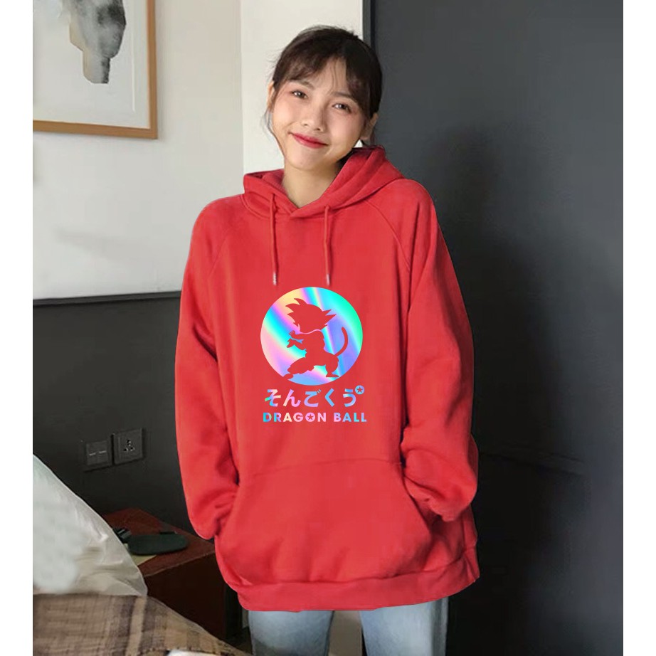 Áo khoác nỉ hoodie phản quang in hình DRAGON BALL Freesize dưới 75kg màu đỏ tươi, True Store đảm bảo, KN33