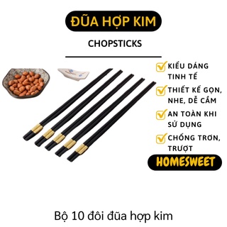 [Có Sẵn] Đũa Nhật Bản - Bộ 10 Đôi Đũa Hợp Kim Cao Cấp Dễ Cầm Nắm, Chống Trơn Trượt 5343
