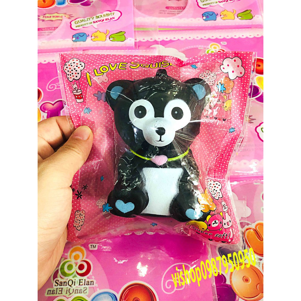 ĐỒ CHƠI SQUISHY GẤU ĐEN ĐEO VÒNG TRÁI TIM mã MTF45 O[PD]