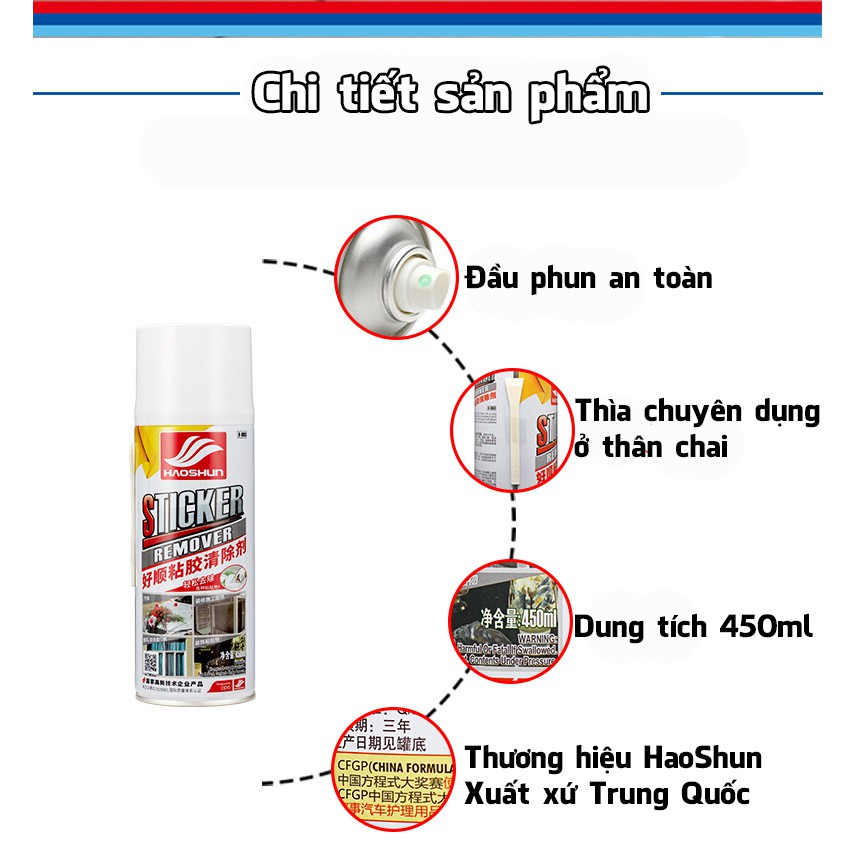 Chai xịt tẩy băng dính băng keo Sticker Remover HaoShun H-1003 dung tích 450ml