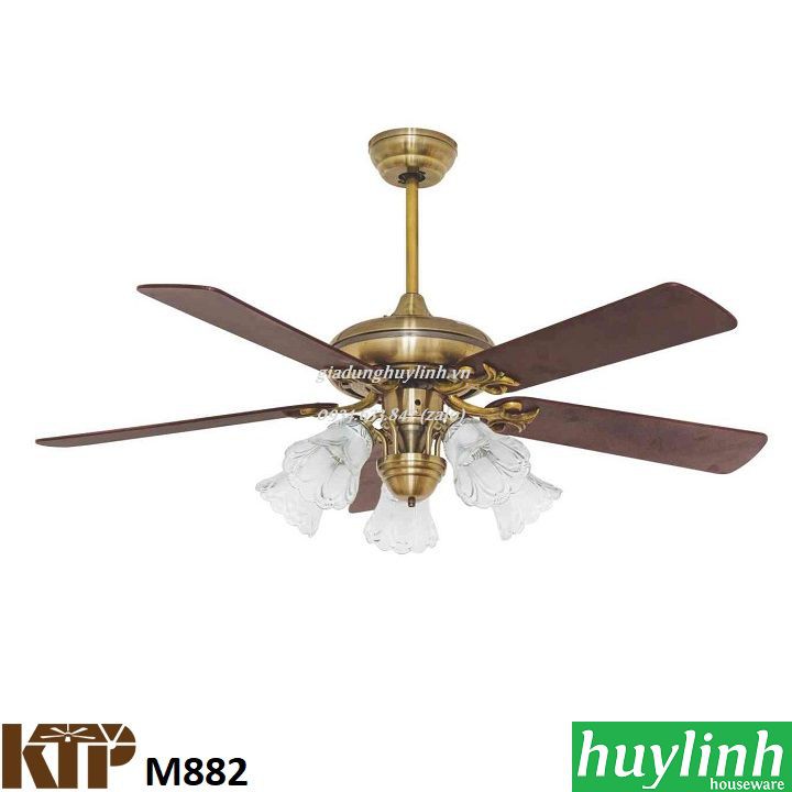 [Mã 44ELSALE1 giảm 5% đơn 3TR] Quạt trần cánh gỗ đèn chùm Kim Thuận Phong KTP M882 - 5 cánh