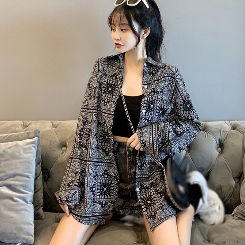 Áo Sơ Mi Nữ Dài Tay In Hoạ Tiết Phong Cách Hàn Quốc