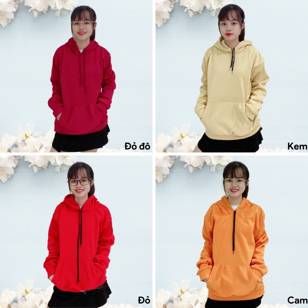 Áo hoodie dài tay có mũ nỉ trơn unisex nam nữ có 2 túi trước nhiều màu năng động