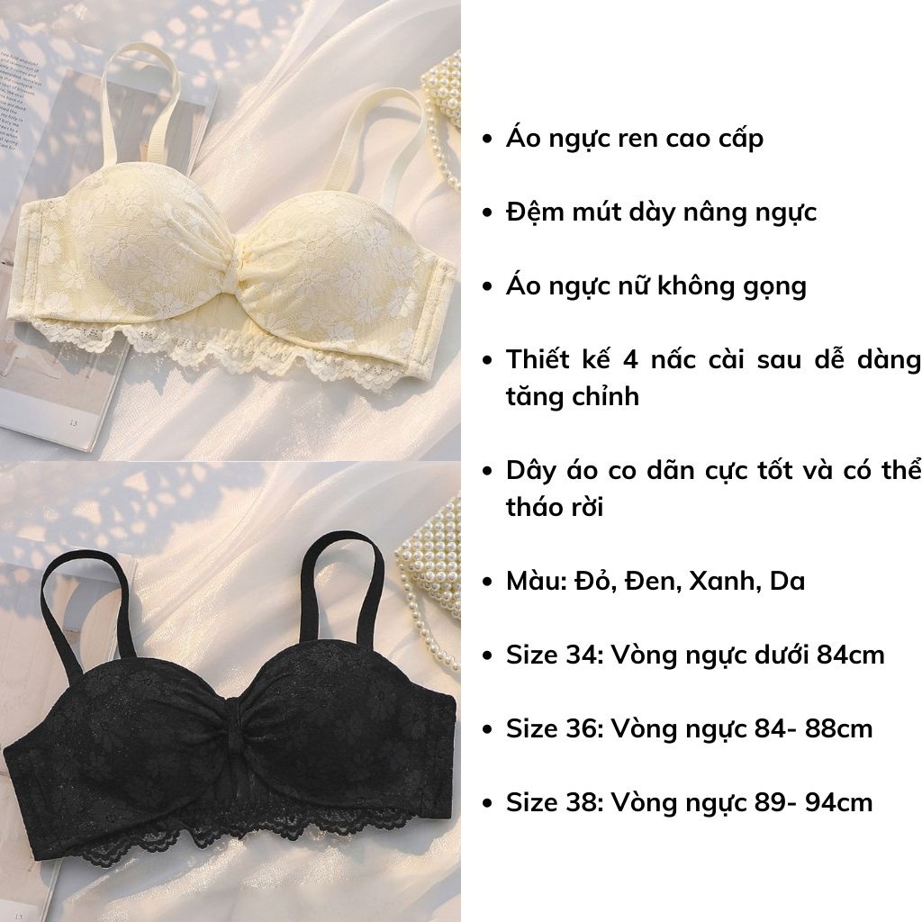Áo lót nữ ren không gọng cao cấp họa tiết hoa đẹp, Áo ngực nữ không dây đệm mút dày nâng ngực quyến rũ LANIXA A947