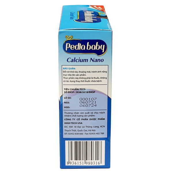 Pediababy Calcium Nano - Hỗ trợ bổ sung canxi và vitamin D3 cho cơ thể giúp tăng chiều cao và phát triển trí não ở trẻ