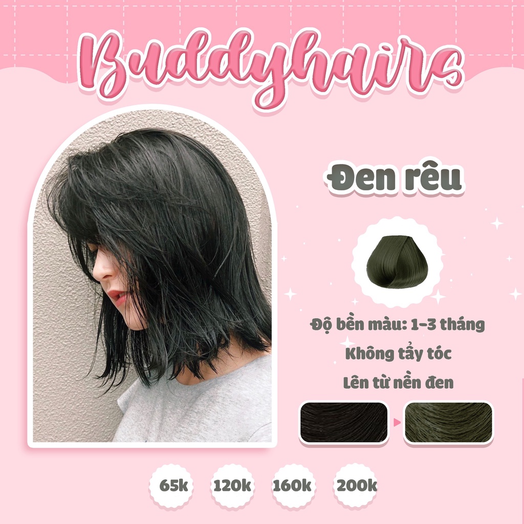 Thuốc nhuộm tóc ĐEN RÊU, RÊU TRẦM không cần dùng Thuốc tẩy tóc của Buddyhairs, Buddy.hairs tặng kèm găng tay, mũ trùm