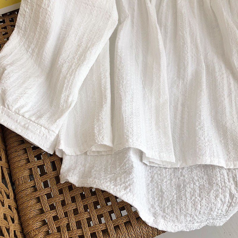 Áo sơ mi trắng nữ vải lanh tay dài phong cách Hàn Quốc - Áo sơ mi dáng babydoll cực xinh