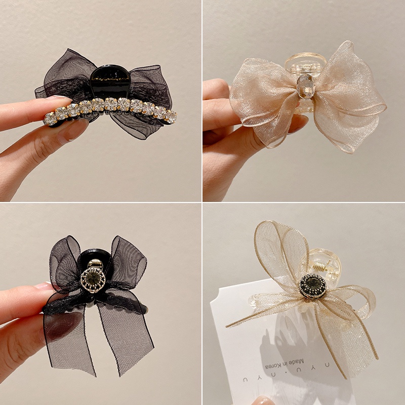 Kẹp Tóc Lưới Hình Nơ Đính Đá