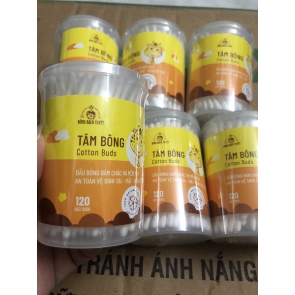 Tăm bông bạch tuyết hủ tròn nắp xoay 120 que đầu nhỏ