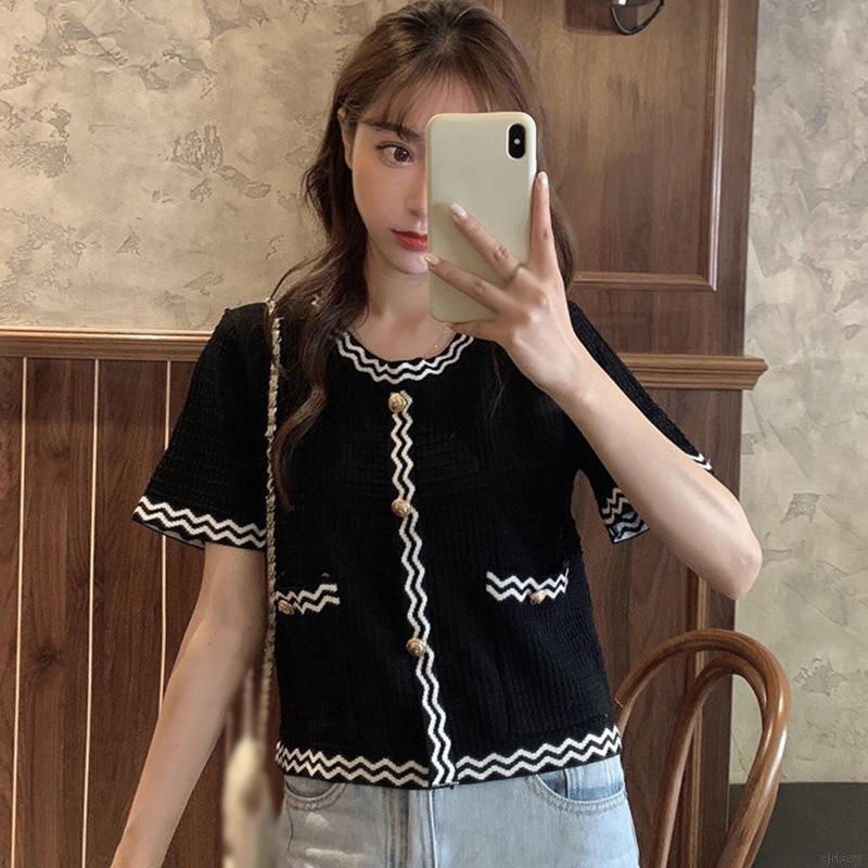 Áo Len Tay Ngắn Thời Trang Thanh Lịch Phong Cách Hàn Quốc Dành Cho Nữ