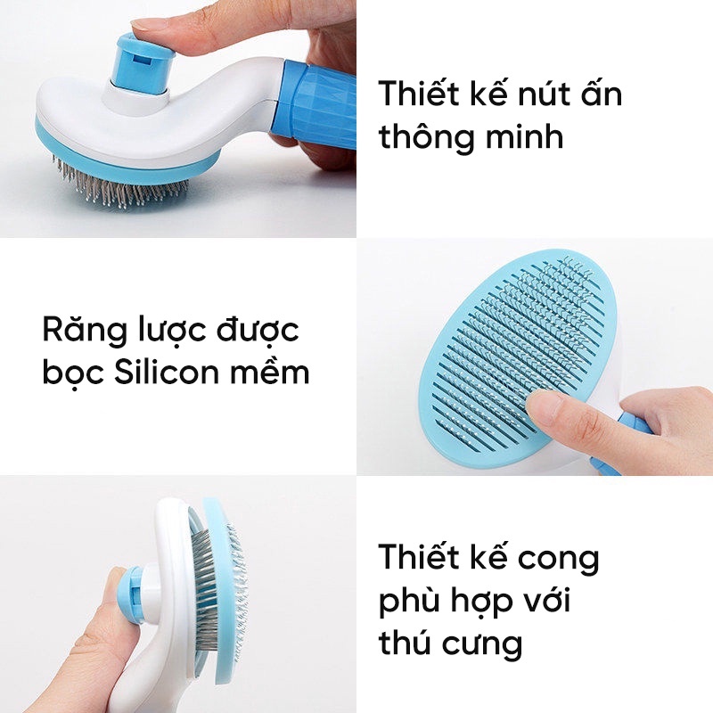 Lược chải lông mèo chó có nút bấm CLEAN CHÍNH HÃNG chải lông mèo chó