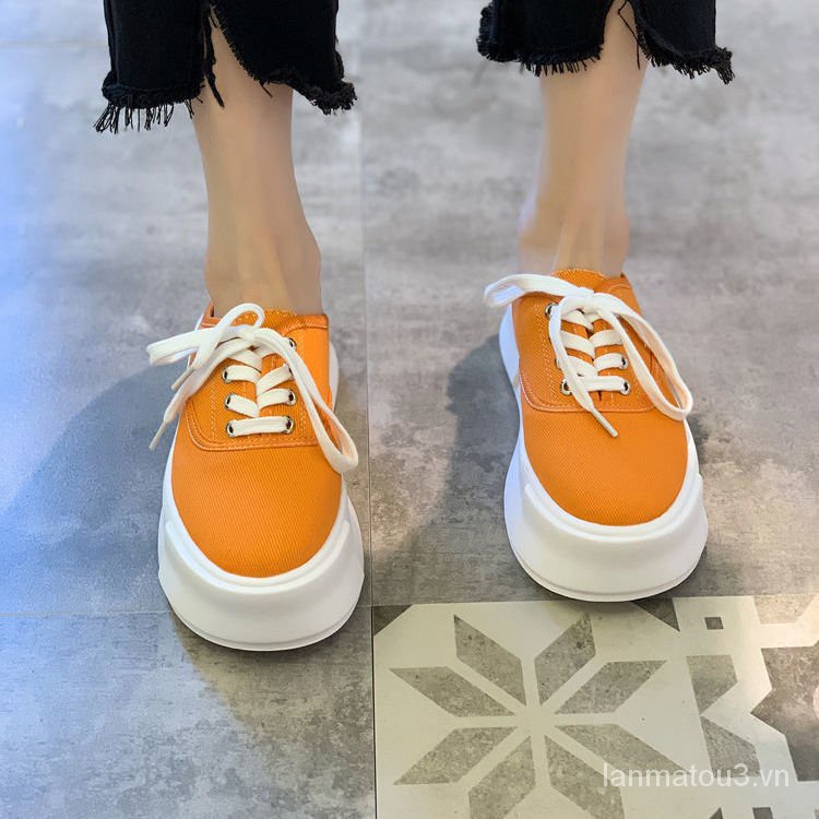 Baotou Slipper Women's Shoes2021Summer New Fashionable All-Match Breathable Platform Non-Slip Casual Lace up Canvas Shoes