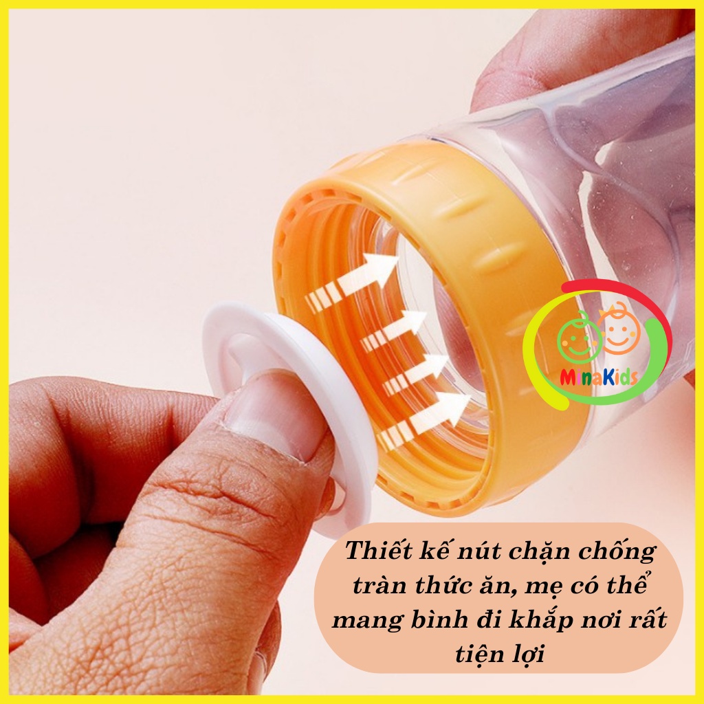 Bình Thìa Ăn Dặm Silicon Siêu Mềm Đút Cháo Cho Bé Dung Tích 90ml Có Nắp Chống Tràn Tiện Lợi An Toàn BAD02 Minakids