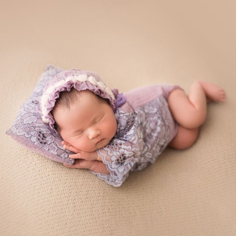 Mary☆3Pcs/set Newborn Month Photography Suits Baby Photo Props Infants Lace Cap Pillow Clothes Set