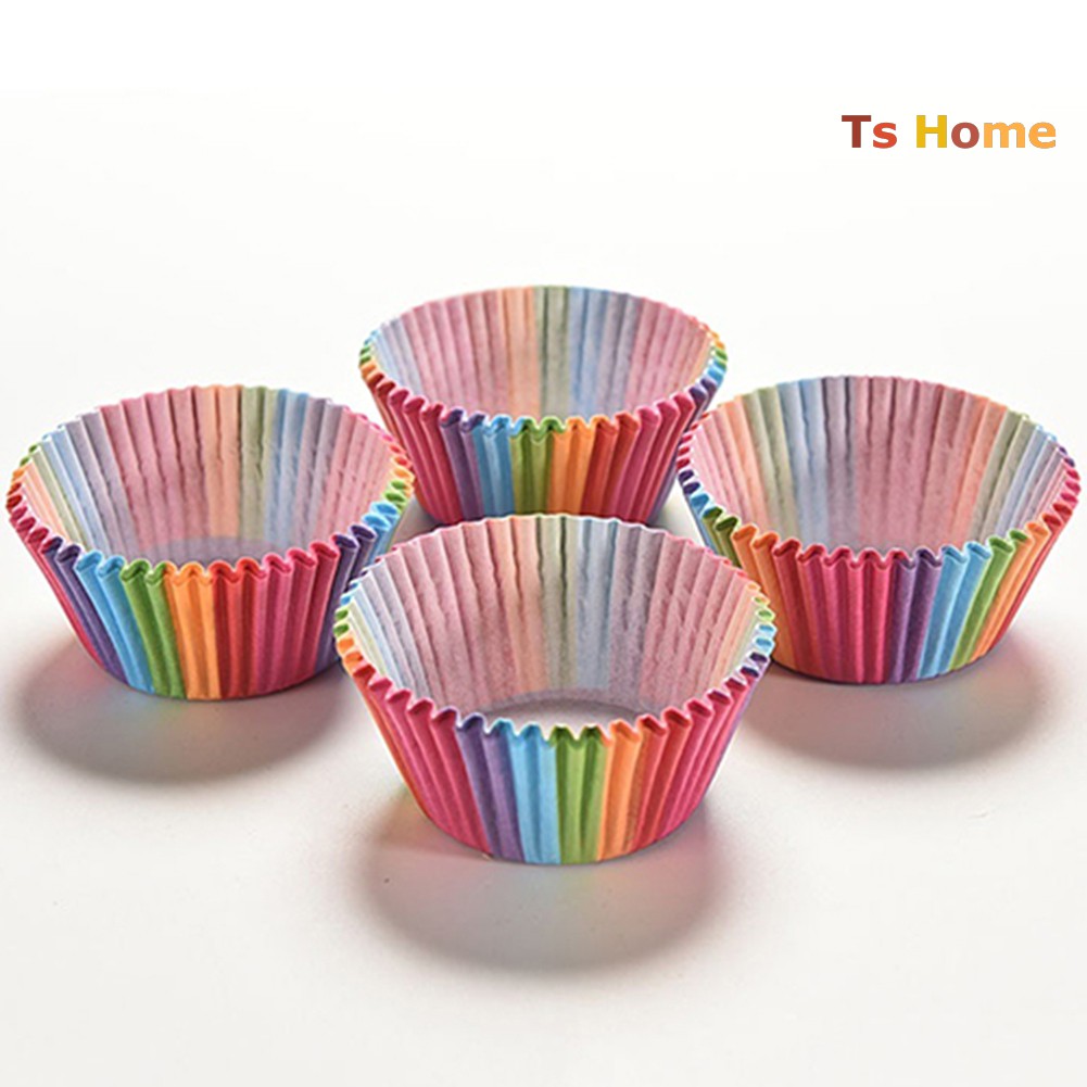 Set 100 Cốc Giấy Làm Bánh Cupcake Màu Sắc Cầu Vồng Xinh Xắn