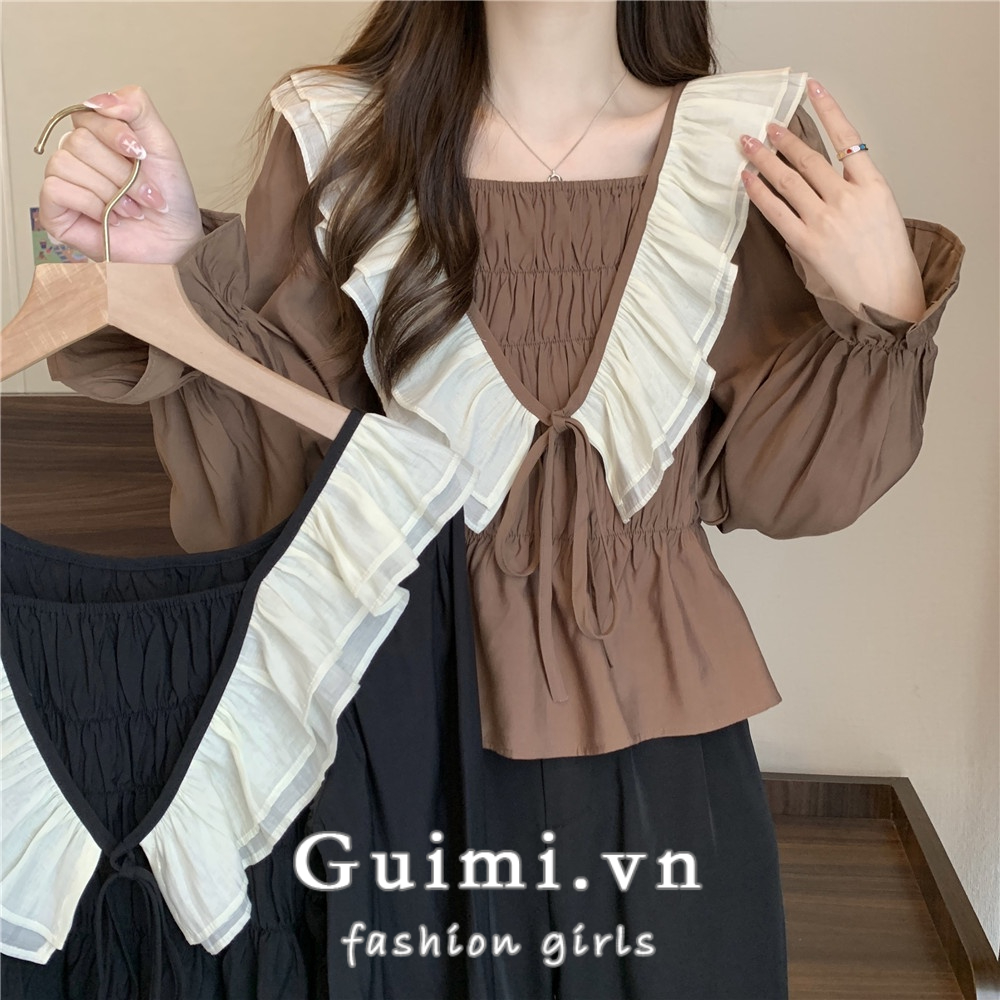 Áo kiểu nữ NZN tay dài phong cách Pháp thời trang mùa thu