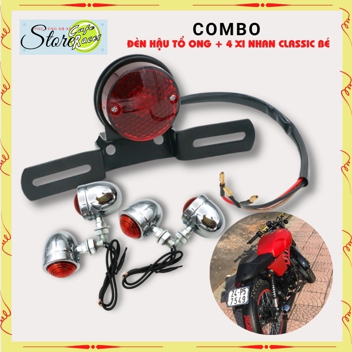 Combo đèn hậu tổ ong và 4 xi nhan classic loại bé dùng để độ xe CAFE RACER , win , honda67..