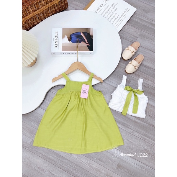 Váy 2 dây, đầm maxi nơ lưng cho bé gái
