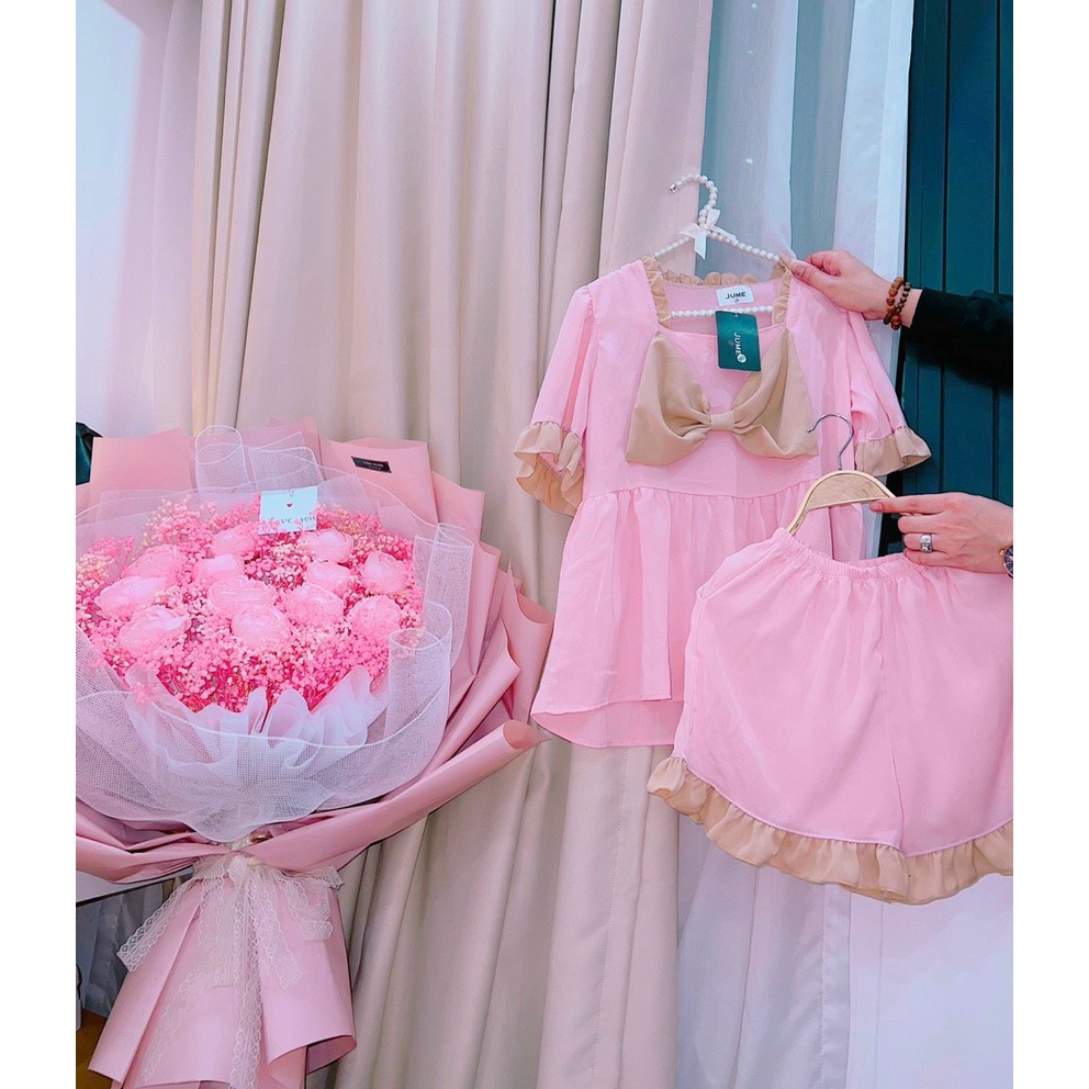 Bộ ngủ pijama ,tiểu thư ,đui nơ cute xinh . chất thái , mền mịn
