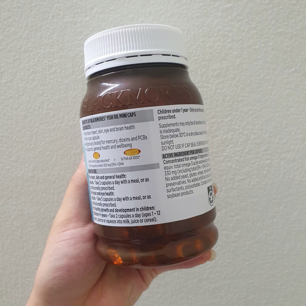 Dầu cá Blackmores Fish Oil Mini Caps Odourless 400 viên Úc mẫu mới