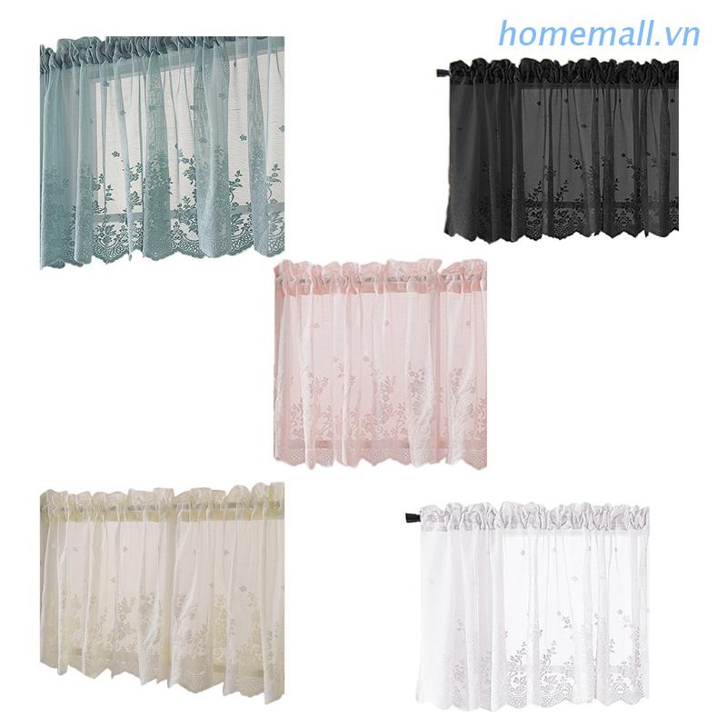 Rèm cửa sổ Ngắn In Họa Tiết Hoa Phối Ren Thanh Lịch Cho Nhà Bếp