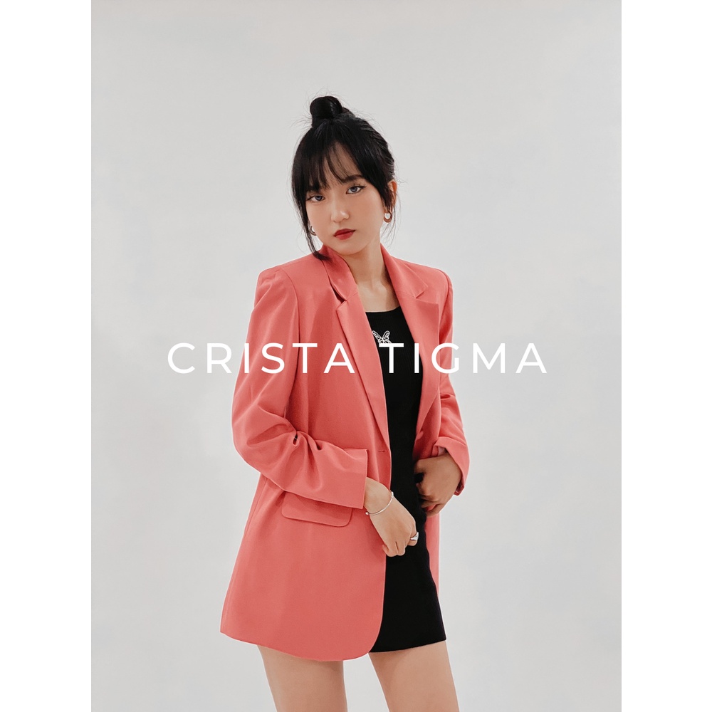 Áo Blazer dáng công sở có độn vai màu Hồng Pinkie Crista Tigma - Freesize
