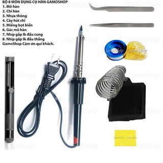 Bộ 8 món Mỏ hàn 60W,Chì,Nhựa thông,Gác mỏ hàn,Hút chì,Bọt biển,2 Nhíp