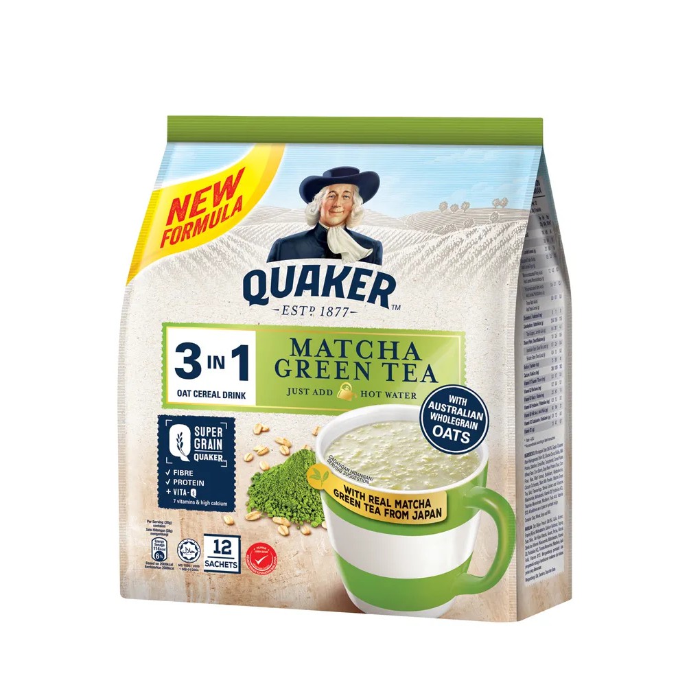 Thức uống yến mạch Quaker 3in1 - Vị trà xanh túi 336g